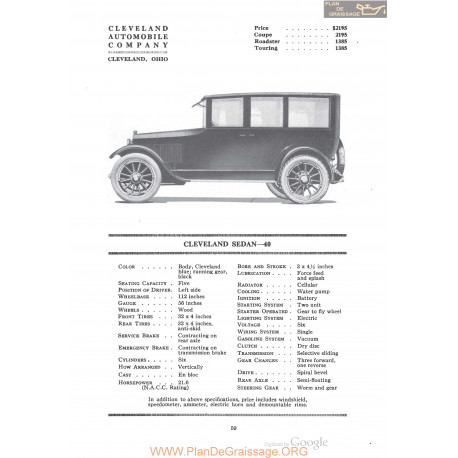 Cleveland Sedan 40 Fiche Info 1920