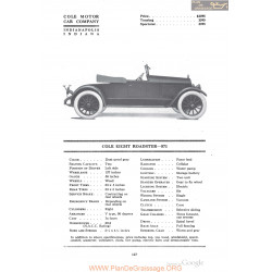 Cole Eight Roadster 871 Fiche Info 1918