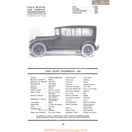 Cole Eight Toursedan 862 Fiche Info Mc Clures 1917