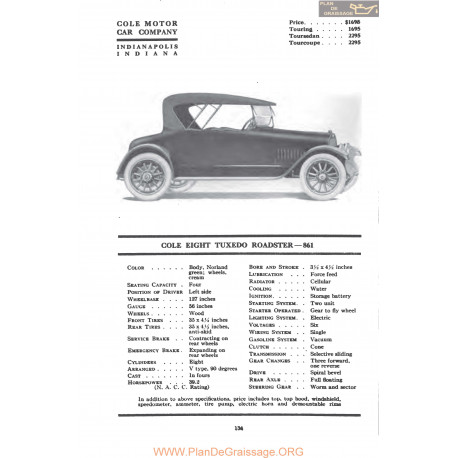 Cole Eight Tuxedo Roadster 861 Fiche Info Mc Clures 1917
