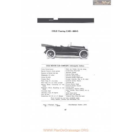 Cole Touring Car 860g Fiche Info Mc Clures 1916