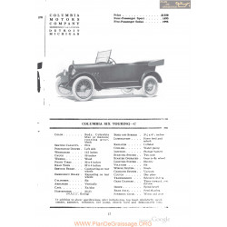 Columbia Six Touring C Fiche Info 1918