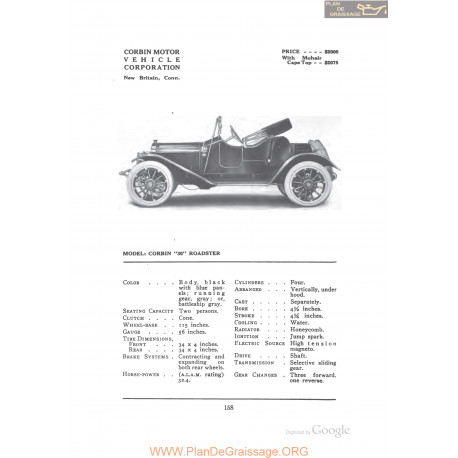 Corbin 30 Roadster Fiche Info 1912