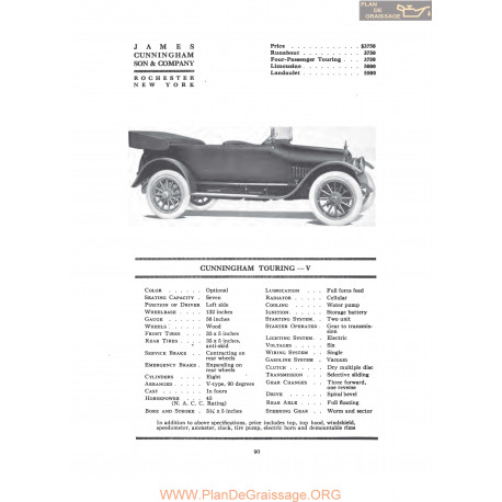 Cunningham Touring V Fiche Info 1917