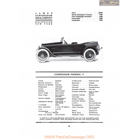 Cunningham Touring V Fiche Info 1919