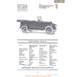 Davis Touring Six H 18 Fiche Info 1918