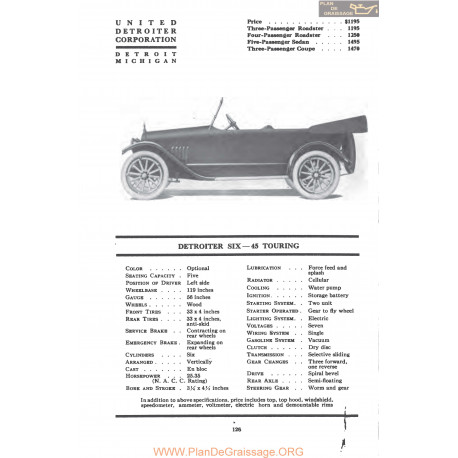 Detroiter Six 45 Touring Fiche Info Mc Clures 1917
