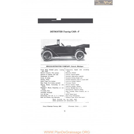 Detroiter Touring Car F Fiche Info Mc Clures 1916