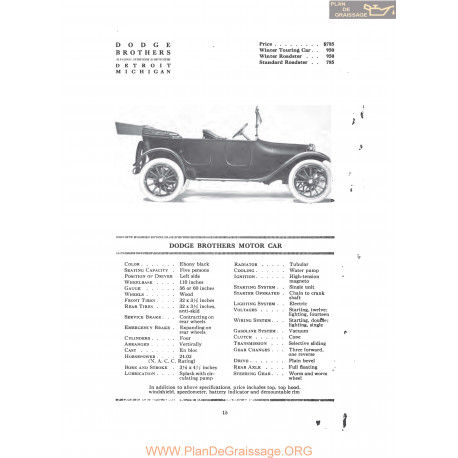 Dodge Brothers Motor Car Fiche Info 1916