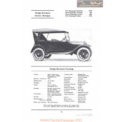 Dodge Brothers Touring Fiche Info 1922