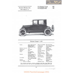 Durant Coupe A22 Fiche Info 1922