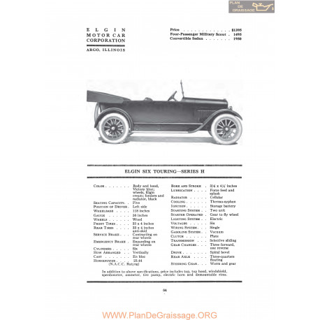 Elgin Six Touring Series H Fiche Info 1919