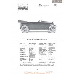 Elgin Six Touring Series K Fiche Info 1920