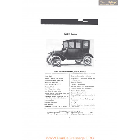 Ford Sedan Fiche Info 1916