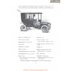Franklin Model D Landaulet Fiche Info 1907