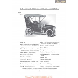 Franklin Model G Fiche Info 1906
