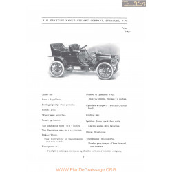 Franklin Model G Fiche Info 1907