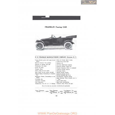 Franklin Touring Car Fiche Info Mc Clures 1916
