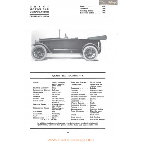 Grant Six Touring K Fiche Info Mc Clures 1917