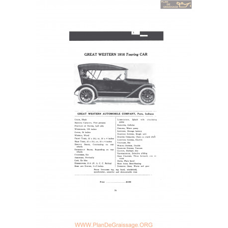 Great Western 1916 Touring Car Fiche Info Mc Clures 1916