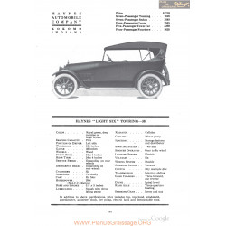 Haynes Light Six Touring 38 Fiche Info 1918