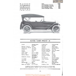 Haynes Light Twelve 41 Fiche Info Mc Clures 1917