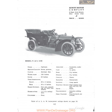 Hewitt P&s 4 50 Fiche Info 1910