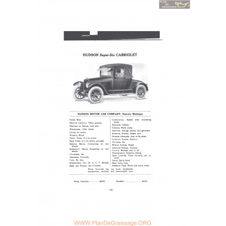 Hudson Super Six Cabriolet Fiche Info Mc Clures 1916