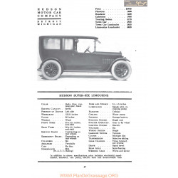 Hudson Super Six Limousine Fiche Info Mc Clures 1917