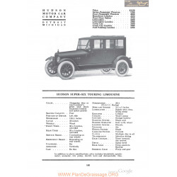Hudson Super Six Touring Limousine Fiche Info 1918