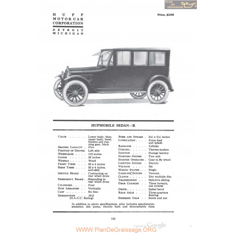 Hupp Hupmobile Sedan R Fiche Info 1920