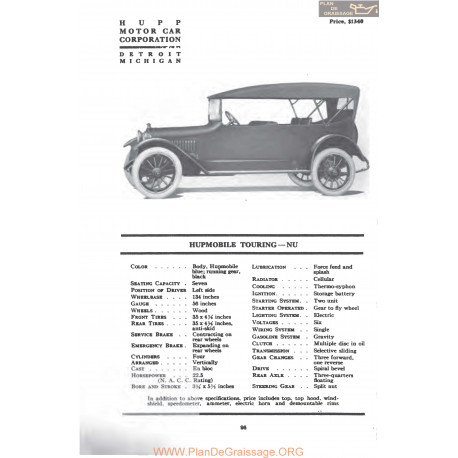 Hupp Hupmobile Touring Nu Fiche Info Mc Clures 1917