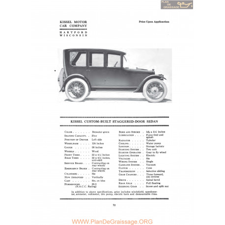 Kissel Custon Built Staggered Door Sedan Fiche Info 1919