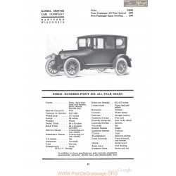 Kissel Hundred Point Six All Year Sedan Fiche Info 1918