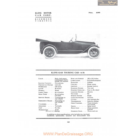 Kline Kar Touring Car 6 26 Fiche Info 1916