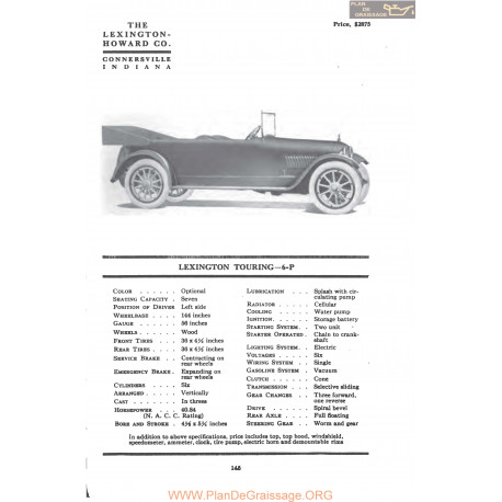 Lexington Touring 6p Fiche Info Mc Clures 1917