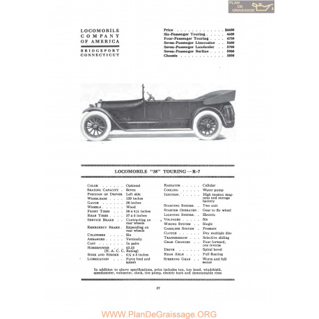Locomobile 38 Touring R7 Fiche Info 1917