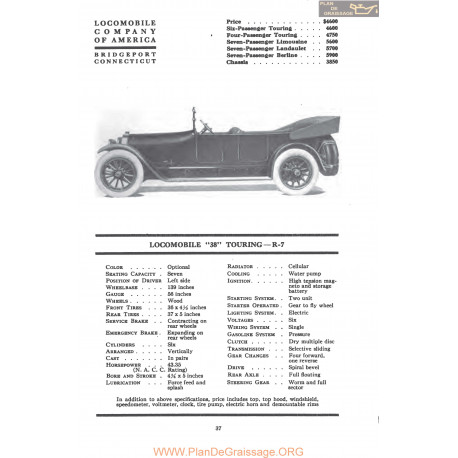 Locomobile 38 Touring R7 Fiche Info Mc Clures 1917