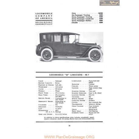 Locomobile 48 Limousine M7 Fiche Info 1917