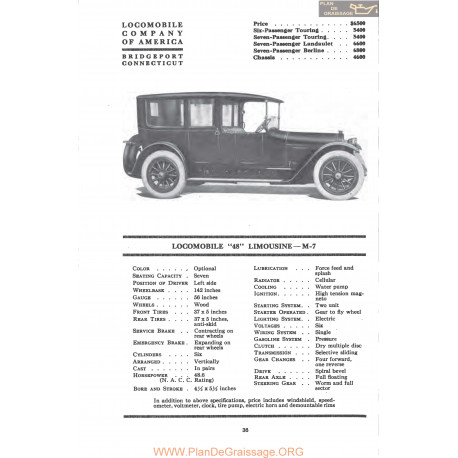 Locomobile 48 Limousine M7 Fiche Info Mc Clures 1917