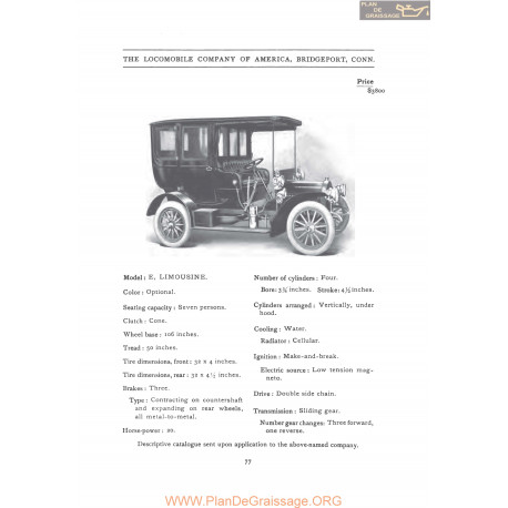 Locomobile Model E Limousine Fiche Info 1907