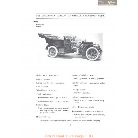 Locomobile Model H Standard Fiche Info 1907