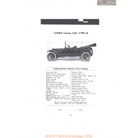 Lozier Touring Car Type 82 Fiche Info Mc Clures 1916