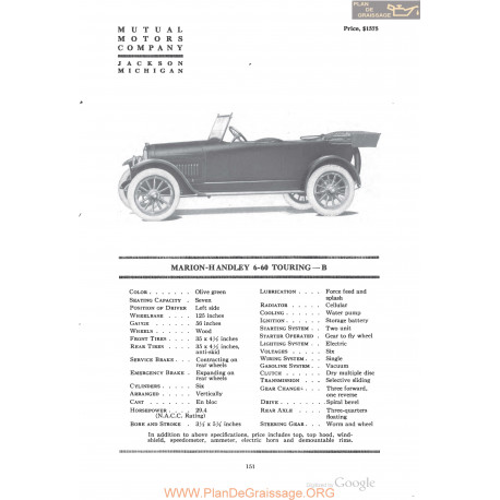 Marion Handley 6 60 Touring B Fiche Info 1918