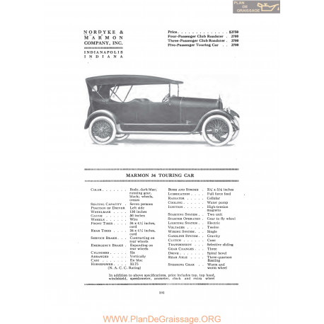Marmon 34 Touring Car Fiche Info 1916