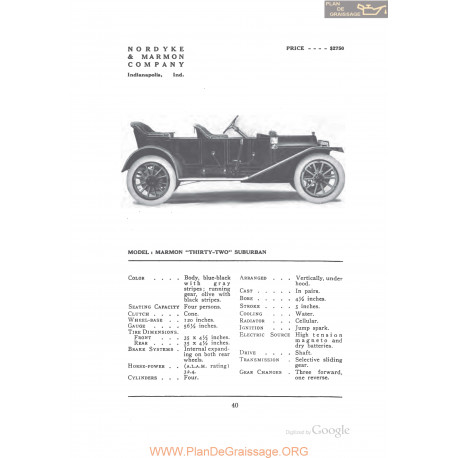 Marmon Thirty Two Suburban Fiche Info 1912