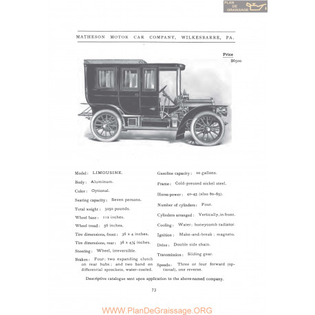 Matheson Limousine Fiche Info 1906