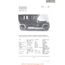 Matheson Silent Six Berline Limousine Series B Fiche Info 1912
