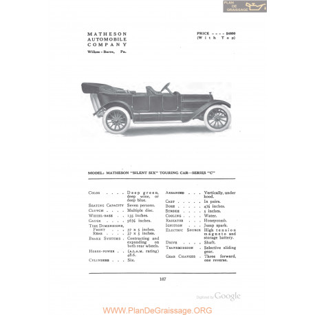 Matheson Silent Six Touring Series C Fiche Info 1912