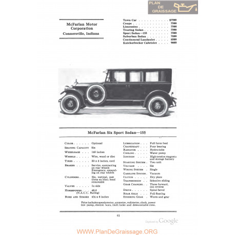 Mc Farlan Six Sport Sedan 155 Fiche Info 1922